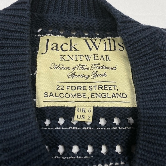 JACK WILLS Navy Blue & White Striped Knit Crewneck Sweater - Picture 3 of 4